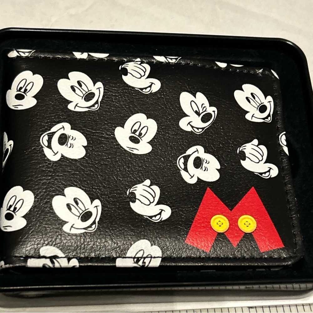 Disney Mickey Mouse Wallette black & white w/ logo & Red M unisex bi-fold new - Picture 1 of 8